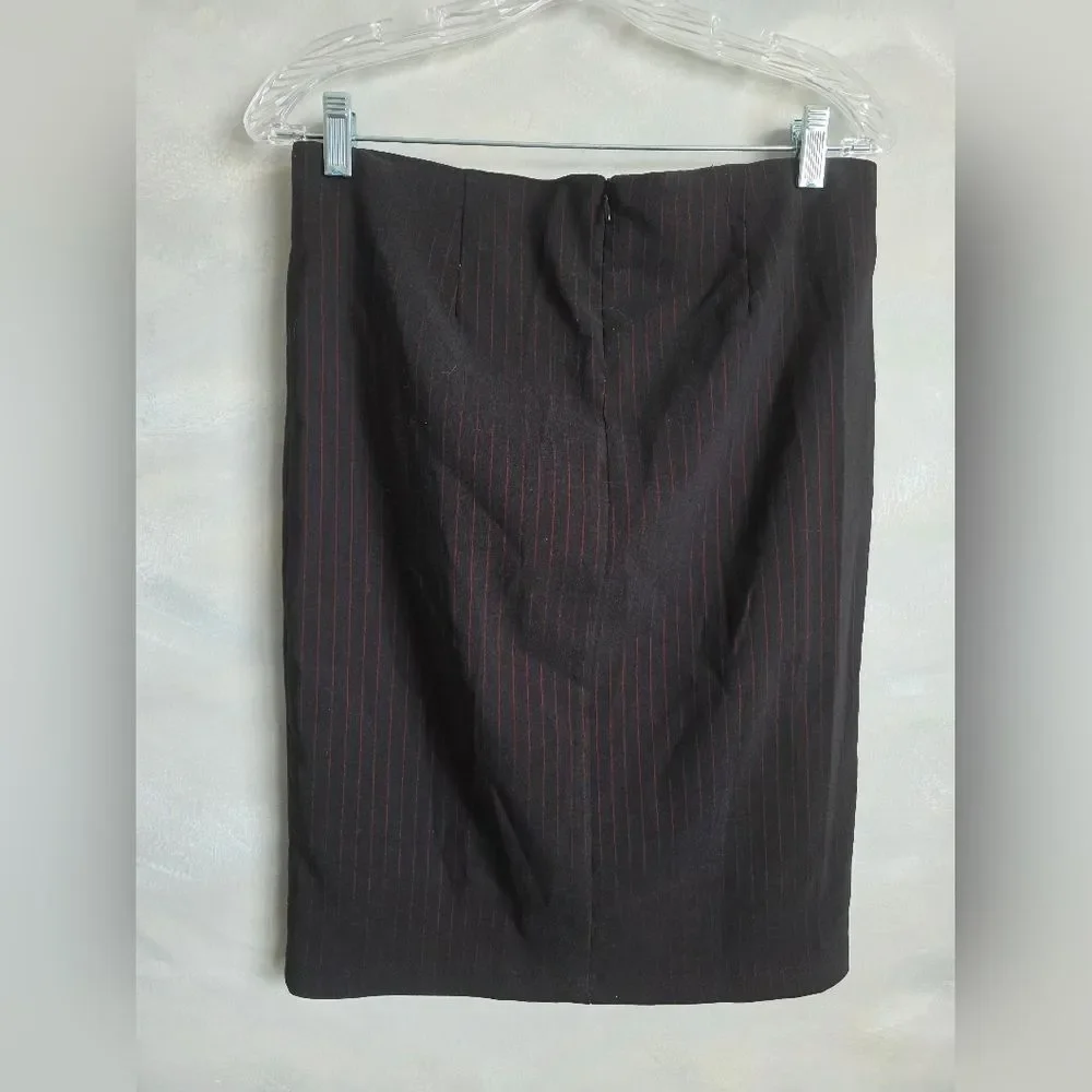 Vtg Black Pencil Skirt with Red Pinstripes Front Slit Split Hook Eye Sz 7/8 Y2K